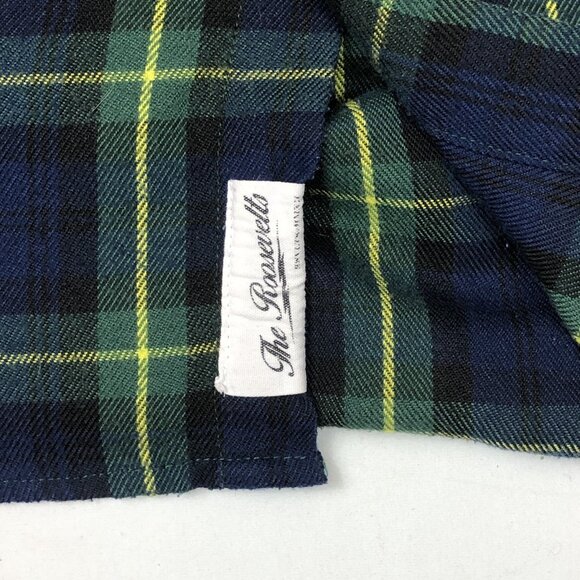 RSVLTS Flannels Blue Green Plaid Flannel Button Up Shirt Jacket Shacket Medium - Picture 4 of 9